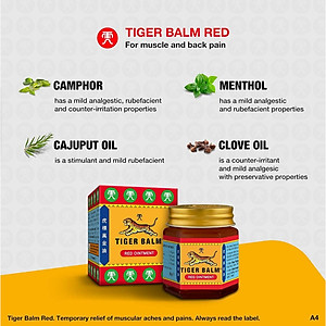 Dầu cù là Tiger Balm Red/White Ointment Haw Par giảm đau và nhức cơ, bong gân 19.4g và 30g