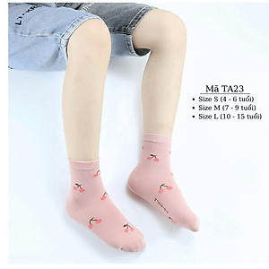 Tất cho bé gái 4 - 12 tuổi màu hồng thun co giãn thoáng khí vớ cổ cao dài cute dễ thương phù hợp trẻ em học sinh nữ TA23