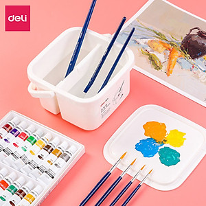 Xô rửa cọ vẽ 2 ngăn bằng nhựa Deli - Kèm nắp - 1 chiếc - 73874