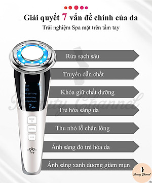 Máy Massage Mặt Làm Đẹp Da 5 in 1 Photon Nóng Và Lạnh EMS, Giúp Nâng Cơ Mặt, Rửa Sạch Sâu, Tăng Cường Hấp Thụ Và Khóa Giữ Tinh Chất Dưỡng Da
