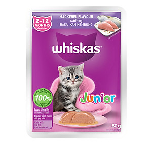 [Combo 12 Gói] Thức Ăn Cho Mèo Con WHISKAS Junior 2-12 months Vị Cá Thu 80g/Gói