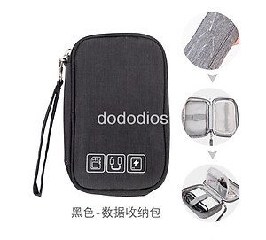 Túi đựng phụ kiện công nghệ đựng pin sạc dự phòng, điện thoại, cáp sạc usb, tai nghe có quai cầm, [Loại cao cấp - Màu Đen] Túi Đựng Phụ Kiện Công Nghệ Có Quai Cầm, Chống Nước - Hàng Chính Hãng dododios