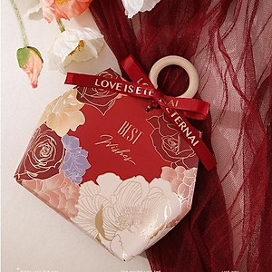 (Kích thước 13*7*14.5CM) - Hộp giấy đựng quà tặng hình lục giác, họa tiết vintage có gắn quai cầm nhựa hoặc da, Q907