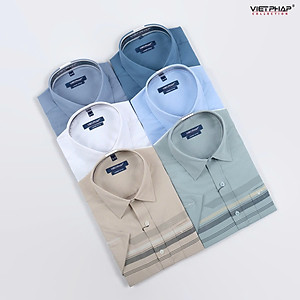 Áo Sơ Mi Nam Ngắn Tay VIỆT PHÁP Form Luxury Chất liệu  Bambo In Sọc lịch lãm, sang trọng 50060