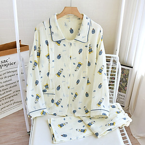 Đồ Bộ Bầu Và Sau Sinh AZ223 Có Khe Mở Cho Con Bú Chất Liệu Muslin Nhẹ Mát Mặc Xuân Hè Và Thu Đông