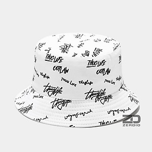 Nón vành tròn, Mũ bucket nam nữ tai bèo Hàn Quốc 2 mặt họa tiết chữ ký vải cotton cao cấp