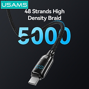 Cáp sạc nhanh USAMS SJ742 Type-C To Type-C 100W Digital Display Zinc Alloy HX Series tương thích IP15 series ( Hàng Chính Hãng)