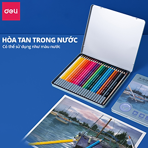 Bút Chì Màu Gốc Nước Cao Cấp Deli 24/36/48/72 Màu Hộp Thiếc - Không Dễ Gãy Tô Vẽ Tranh Chuyên Nghiệp