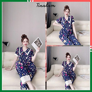 Đồ Bộ Pijama Nữ , Đồ Bộ Mặc Nhà Nữ Tay Ngắn, Quần Dài Chất Lụa Cao Cấp, Không Nhăn DBTNQD34