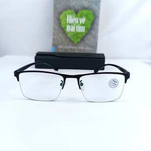 Kính lão nam nữ cao cấp chống ánh sáng xanh from kính vuông tặng hộp da và khăn lau A03