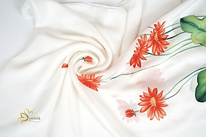 Khăn Lụa Vẽ Tay Hoa Đồng Tiền SenSilk  – Quà Tặng Doanh Nghiệp - Silk Painting Scaves 100% Silk made in Vietnam 160x55cm