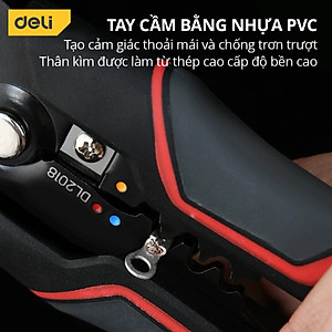 Kìm Tuốt Dây Điện Bấm Cos Đa Năng Deli Chất Liệu Thép Cao Cấp Điều Chỉnh Lực Tuốt Dây Dễ Dàng DL2018
