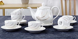 BỘ ẤM CHÉN  PHA TRÀ GỒM 6 CỐC VÀ 7 ĐĨA SỨ TRẮNG HOA SEN ( GIAO NGẪU NHIÊN ) - ANTH250