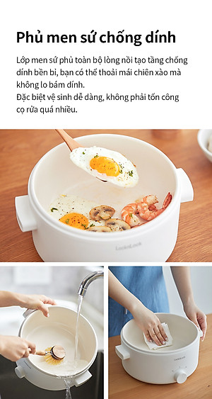 Nồi điện đa năng Bianco LocknLock EJP134IVY (5 lít), EJP124IVY (3 lít), Hàng Chính Hãng, Nấu nhanh, Phủ men sứ - JoyMall