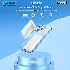 Củ sạc GaN 65W siêu nhỏ Remax RP-U9 - Hàng chính hãng