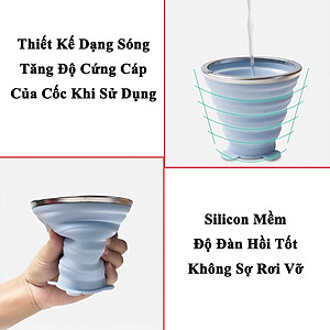 Cốc Gấp Gọn Silicon KUNBE Có Nắp Đậy Dây Treo Tiện Lợi