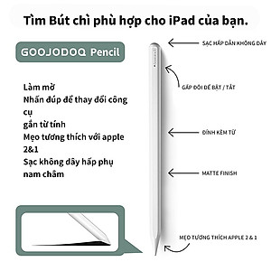 [HÀNG CHÍNH HÃNG GOOJODOQ] CD3240 - Bút Cảm Ứng GD12 Cho IPad Với Tính Năng Chống Tì Tay - Sạc Không Dây Dành Cho "Ipad Air 3 2019 Pro 11 Pro 12.9 Ipad mini 5 Ipad 10.2 iPad 2018 & 2019 & 2020 Không phù hợp với iPad 2017 2016 2015"