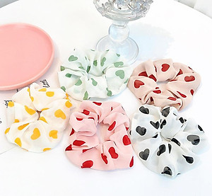 Dây buộc tóc Scrunchies vải mềm Vintage hình tim trẻ trung HD61