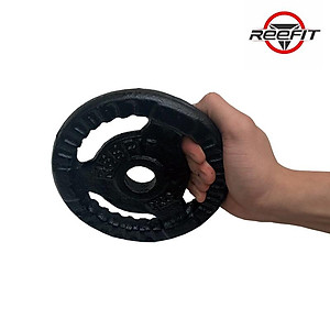 Bộ 2 tạ miếng gang tạ bánh gang 3 lỗ Reefit 2kg màu đen (gồm 2 miếng)