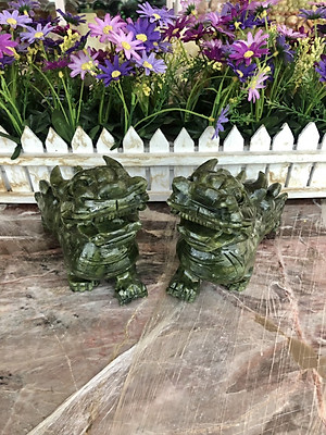 Cặp Tỳ Hưu phong thủy đá ngọc Ấn Độ - Dài 17 cm