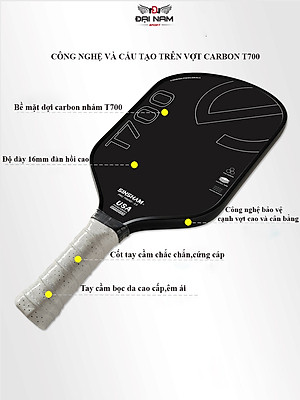 Vợt Pickleball Mặt Nhám T700 Cacbon Siêu Bền, Đồ Dày Vợt 16mm Đại Nam Sport + Tặng Kèm Túi Chống Sốc Và 4 Bóng