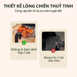Nồi chiên không dầu thủy tinh Mishio MK373 - Dung tích 7 lít lòng nồi không bong tróc gỉ sét - Hàng chính hãng