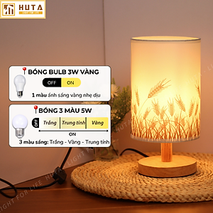 Đèn Ngủ Gỗ HUTA Light For Life G1 Chao Tròn Vintage Dễ Thương, Decor Trang Trí Phòng Ngủ, Điều Chỉnh Độ Sáng, Bóng Led Sáng Vàng Tiết Kiệm Điện
