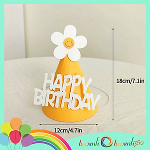 Nón sinh nhật Happy Birthday chóp hoa cúc