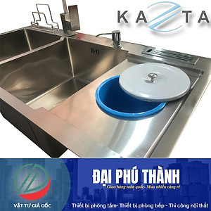Combo Chậu Kèm Vòi Rửa Chén Bát Inox Kazta CB10048H - Chậu có hố rác đủ xi phông, vòi thân vuông, khay cài dao thớt, vòi hút xà phòng, rổ rút gác chậu