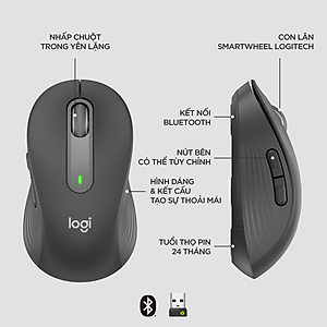 Chuột không dây bluetooth Logitech Signature M650 - Dành cho tay có kích cỡ từ nhỏ tới trung bình, Cuộn SmartWheel, giảm ồn, các nút bên có thể tùy chỉnh - Hàng chính hãng