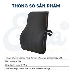 Đệm dựa lưng ghế văn phòng, ghế ô tô EMA chất liệu cao su non cao cấp, vỏ lưới thoáng mát