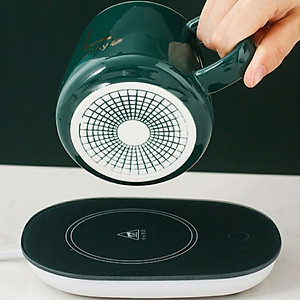 Cốc Hâm Nóng Đồ Uống Kèm Đế Điện, Bộ Ly Sứ Kèm Đế Điện Hâm Nóng Trà, Cafe, Hâm Sữa Kèm Thìa Vàng, Hộp Sang Trọng Giao Màu Ngẫu Nhiên