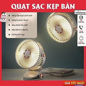 Quạt Tích Điện Mini Để Bàn, Quạt Kẹp Bàn, Kẹp Xe Đẩy Cho Bé Xoay 360 Độ Pin Sạc Tiện Lợi 5 Cấp Độ