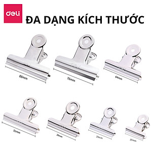 Set 6 chiếc kẹp bướm, Kẹp kim loại đuôi tròn Deli, Kẹp giấy tài liệu văn phòng 19mm 29mm 38mm 51mm