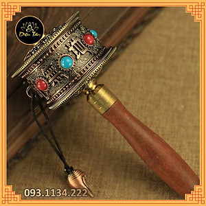 Kinh luân cầm tay có chứa câu chú Om Mani Padme Hum và đế sen - Bánh xe Mani Kinh Luân Tây Tạng