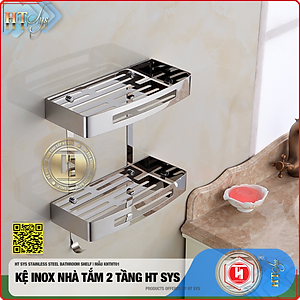 Kệ nhà tắm inox 304 HT SYS - Kệ để đồ phòng tắm 2 tầng đa năng - Chất liệu inox 304 cao cấp - Tích hợp móc treo đồ - LOẠI DÀY - Hàng Chính Hãng