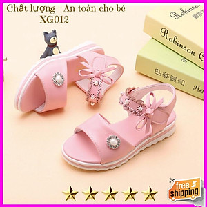 Giày Dép Sandal Bé Gái Đi Học Quai Đính Hạt Trai Mềm Dẻo Cho Bé Từ 3-10 Tuổi