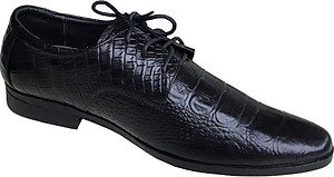 Giày tây nam buộc dây Trường Hải màu đen da bò thật dập vân cá sấu đế cao 3.5cm cao su không trơn  GT0791