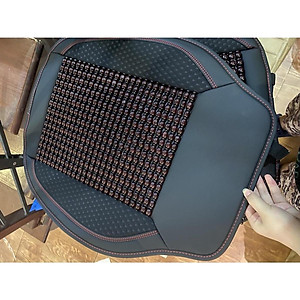 Lót Ghế Hạt Gỗ Ô Tô Phối Da Cao Cấp Libai - Lót Ghế Xe Hơi Chống Nóng, Thoáng Khí, Massage Lưng, Bảo Vệ Da Ghế Xe