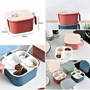 Hộp đụng gia vị 4 ngăn có nắp đậy - Henrysa (màu ngẫu nhiên)