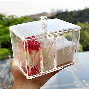 Hộp Đựng Bông Tẩy Trang Và Tăm Bông 2 Ngăn Nhựa Meca Cao Cấp HBH
