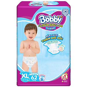 Tã Dán Bobby Siêu Mỏng Thấm Gói Siêu Lớn XL62 (62 Miếng)
