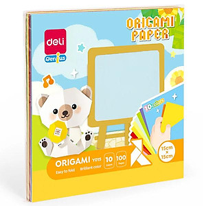 Giấy Gấp Thủ Công Origami - 15 x 15 cm - 10 Màu - Deli EY015 (100 Tờ/Xấp)