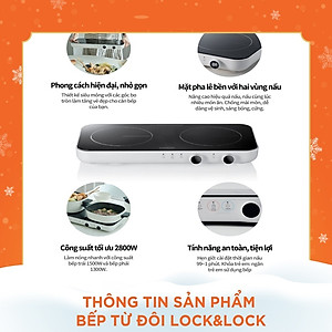 Bếp Điện Từ Đôi LocknLock EJI326WHT - Nhỏ Gọn, Mặt Kính, Khóa An Toàn, Hẹn Giờ - Hàng chính hãng