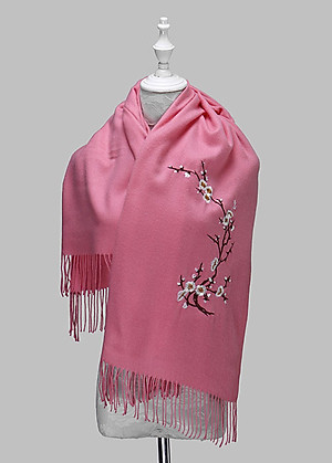 Khăn len quàng cổ nữ thêu hoa Cashmere chất len dệt mịn