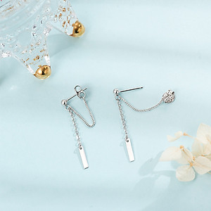 Bông tai xích mỏng thả thanh Titan chữ nhật năng động thu hút