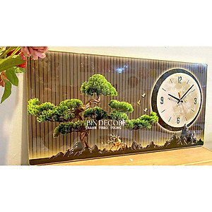 (ẢNH THẬT) Tranh đồng hồ tráng gương cây tùng tranh phòng khách quà tặng tân gia kèm đinh
