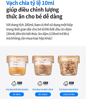 Bộ 3 hộp thủy tinh đựng thực phẩm cho bé LocknLock Baby Food container LLG542S3IVY - 280ml, Nắp vặn chống tràn, chất liệu không BPA an toàn cho trẻ em, có vạch chia - Hàng chính hãng