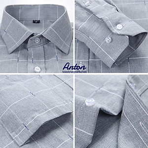 Áo sơ mi nam dài tay công sở trung niên thương hiệu Anton sợi tre họa tiết màu ghi -X8551