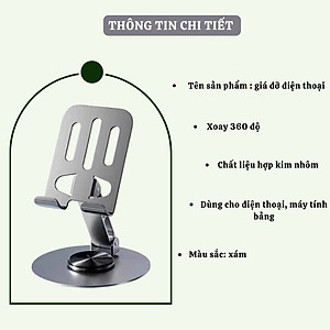 Giá đỡ điện thoại máy tính bảng nhôm nguyên khối trục xoay 360° gấp gọn tiện dụng - Hàng nhập khẩu 